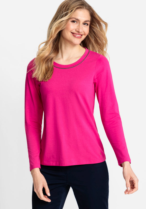 Long Sleeve Keyhole Neckline Embellished T-Shirt containing LENZING™ E -  Olsen Fashion Canada