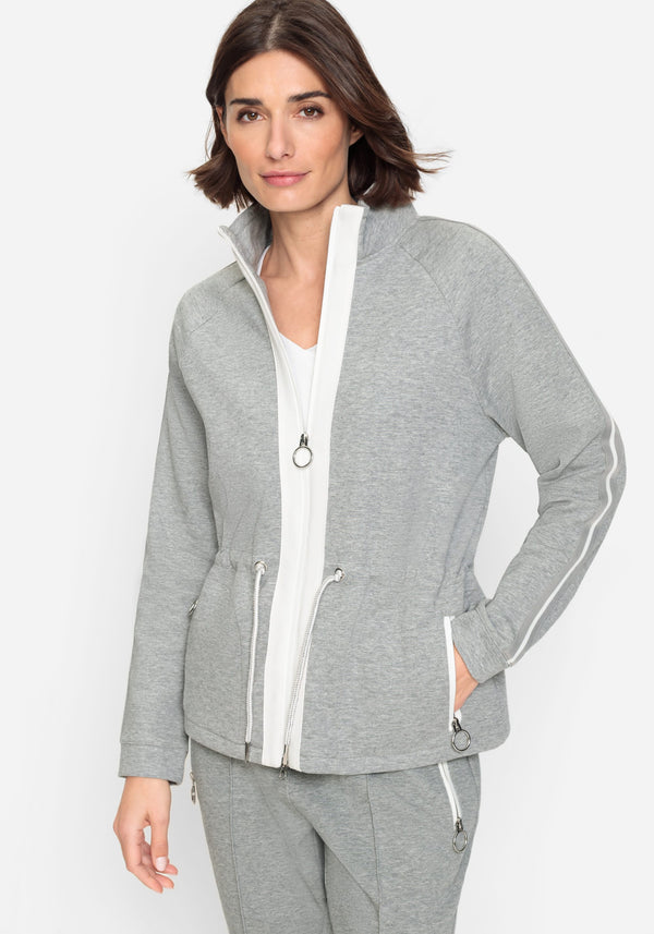Long Sleeve Jersey Knit Cardigan with Racer Stripe Detail