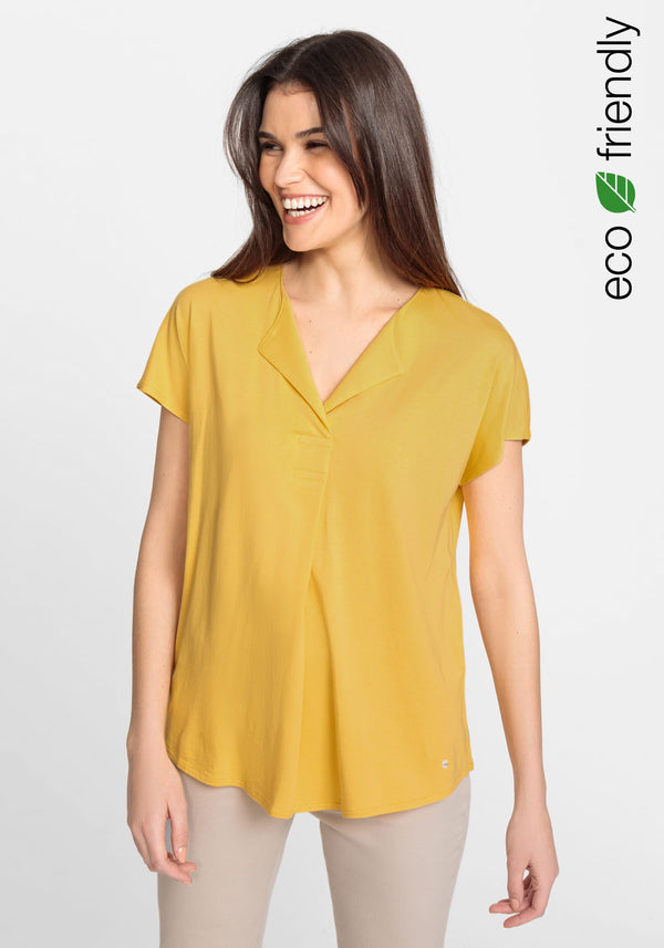 Cotton Blend Short Dolman Sleeve V-neck T-Shirt containing