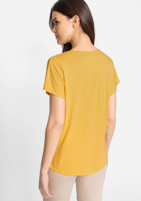 Cotton Blend Short Dolman Sleeve V-neck T-Shirt containing