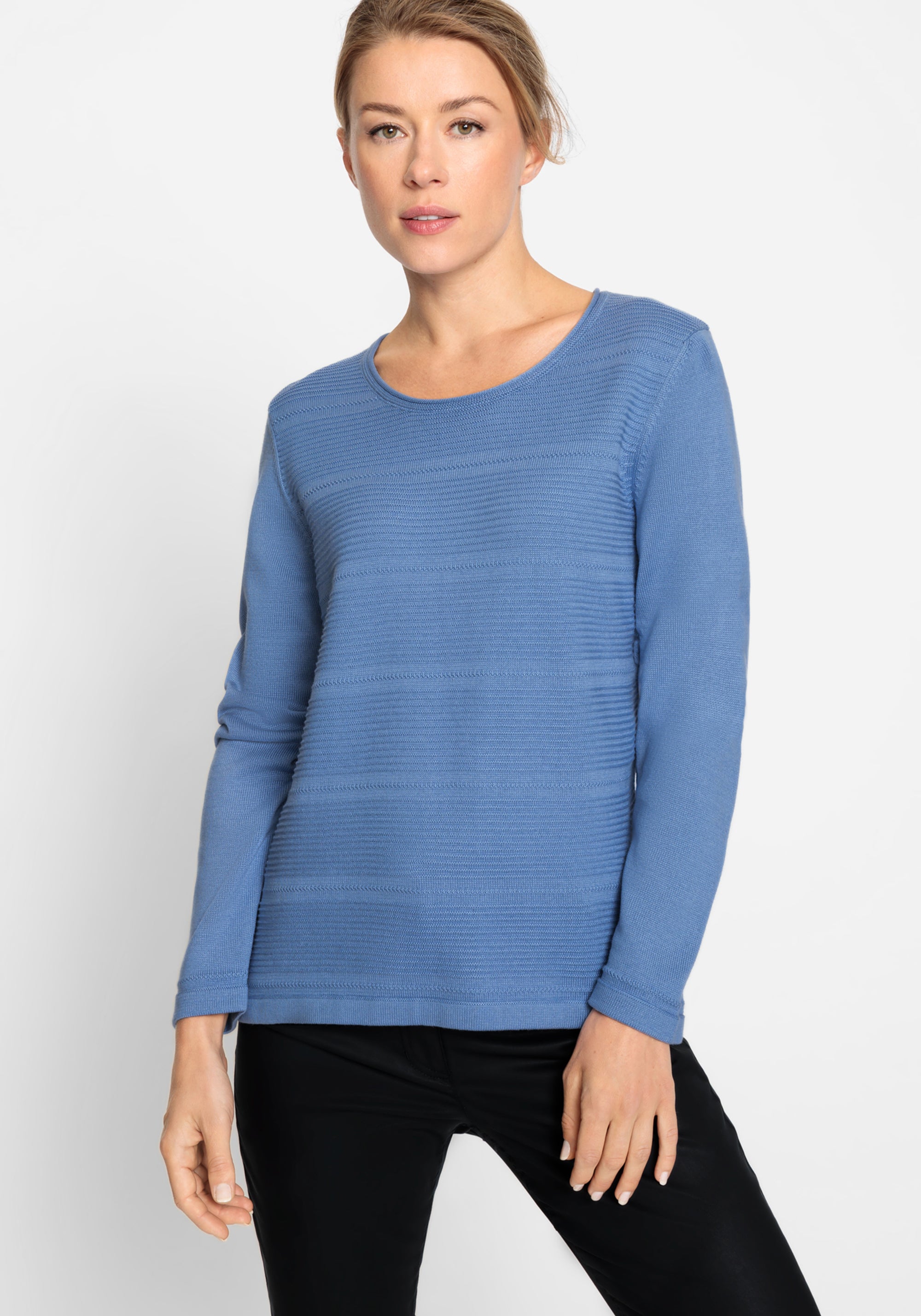 Cotton Blend Long Sleeve Rib Knit Pullover