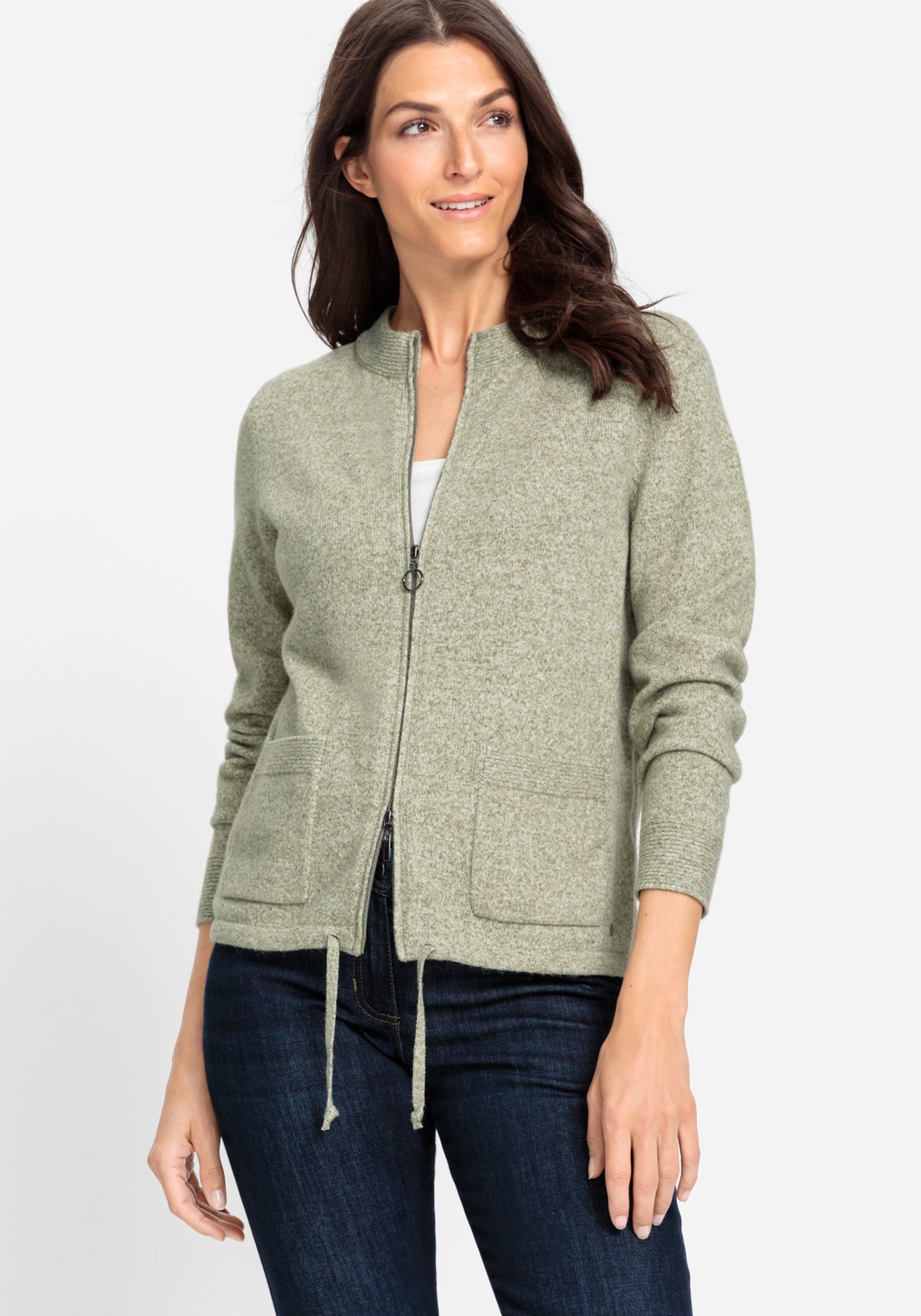 Zip Front Mélange Yarn Cardigan