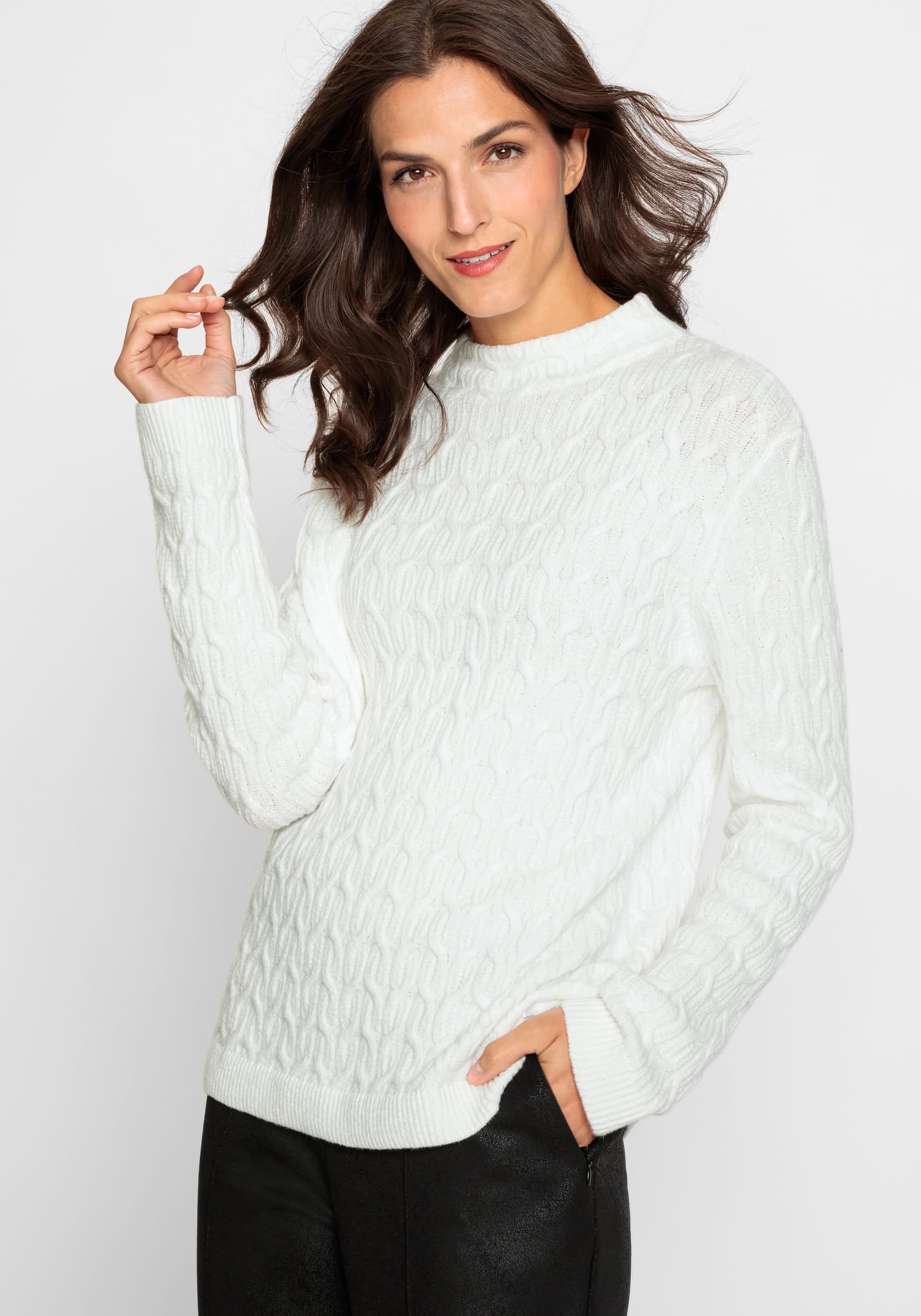 Long-sleeved T-shirt cable knit white wool