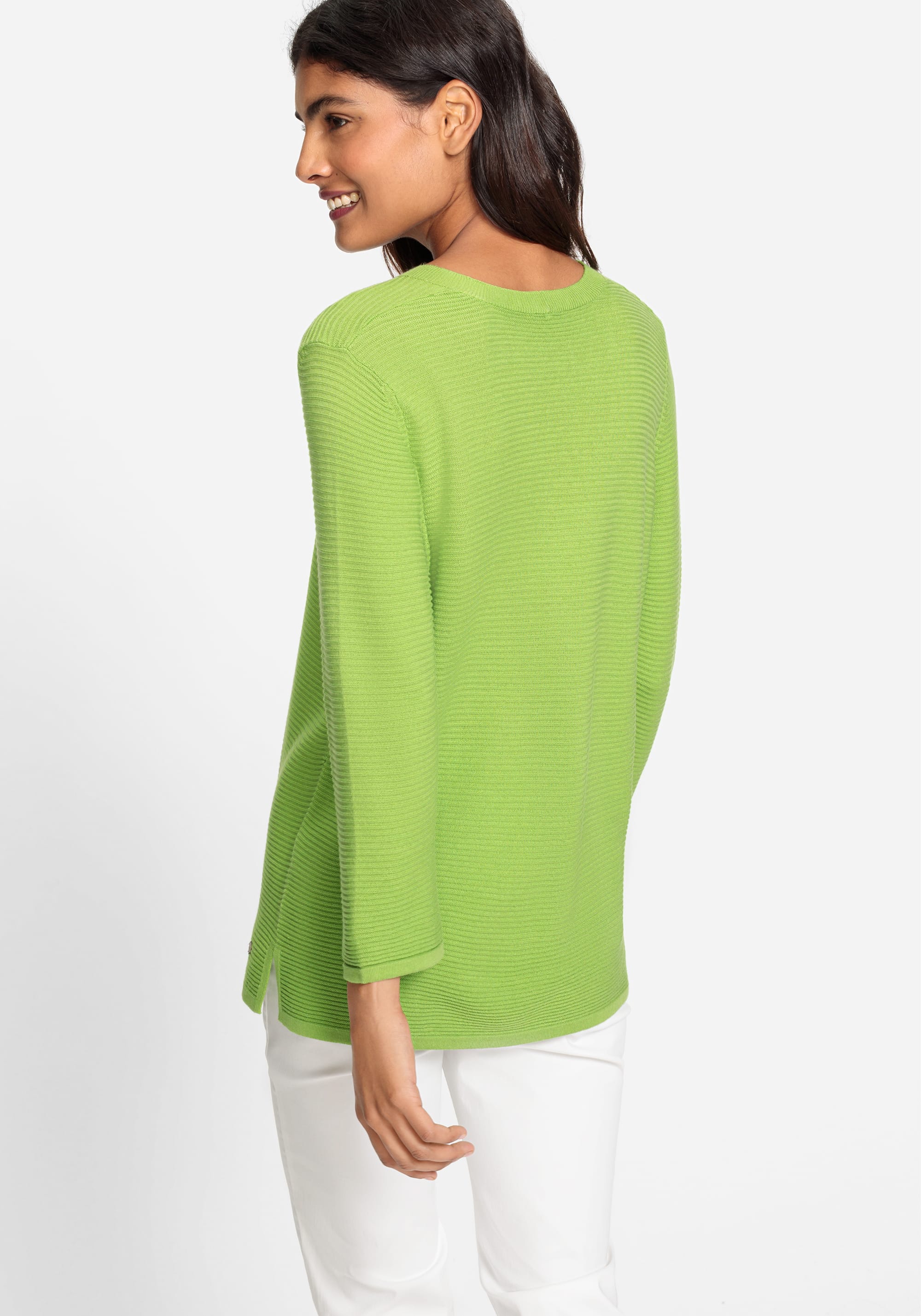 Cotton Blend 3/4 Sleeve Ribbed V-Neck Pullover - Olsen Fashion Canada