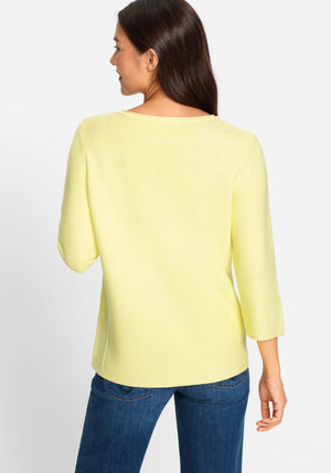 Cotton Blend 3/4 Sleeve Ribbed V-Neck Pullover - Olsen Fashion Canada