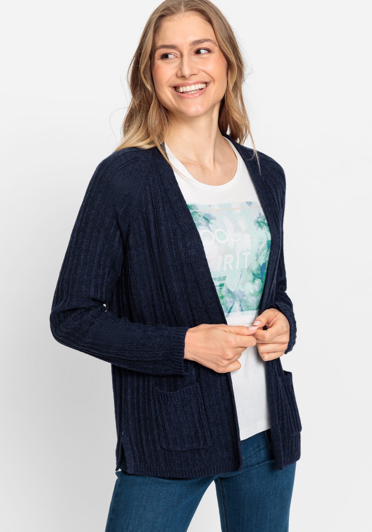 Linen Blend Long Sleeve Ribbed Open Front Cardigan