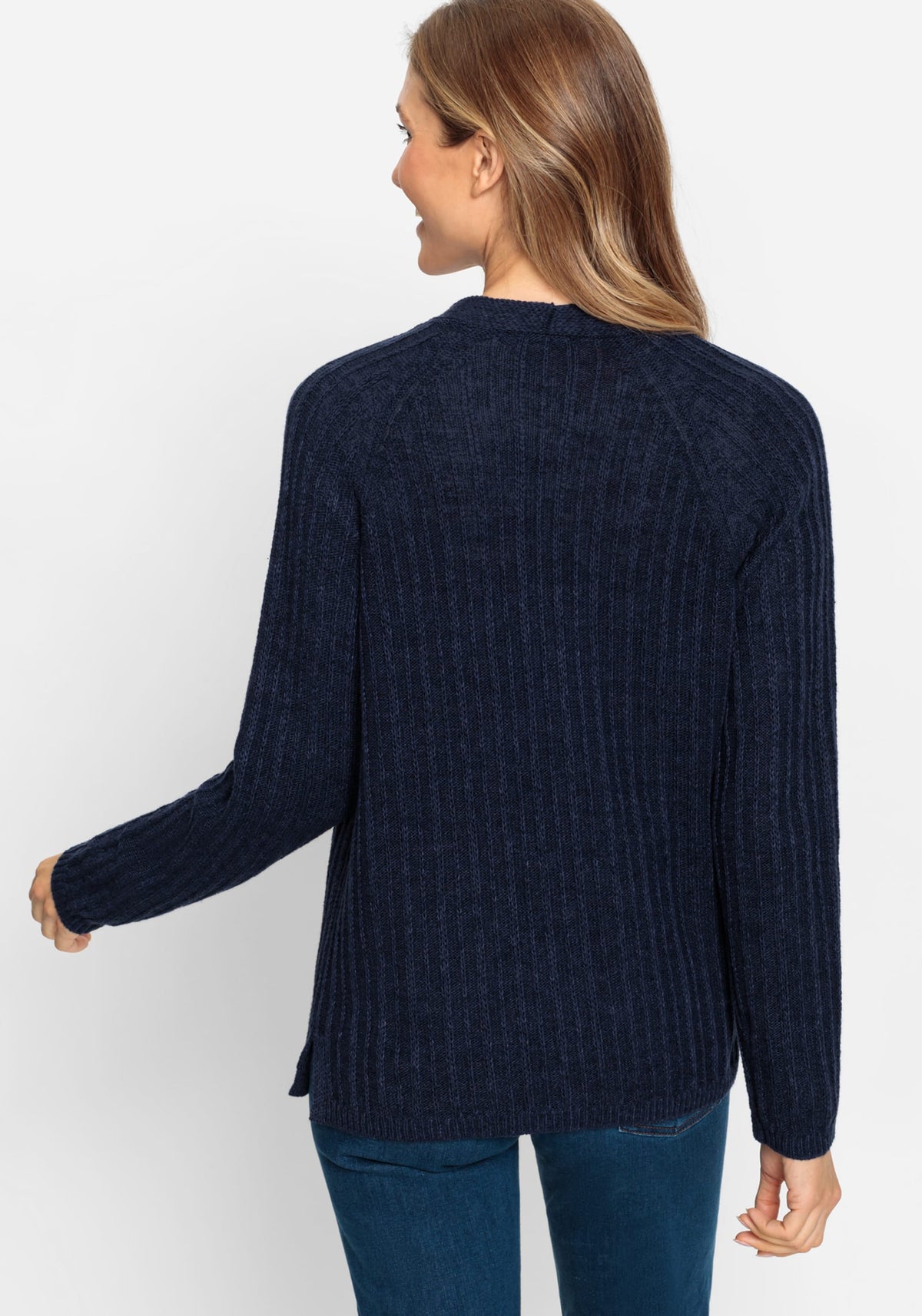 Linen Blend Long Sleeve Ribbed Open Front Cardigan