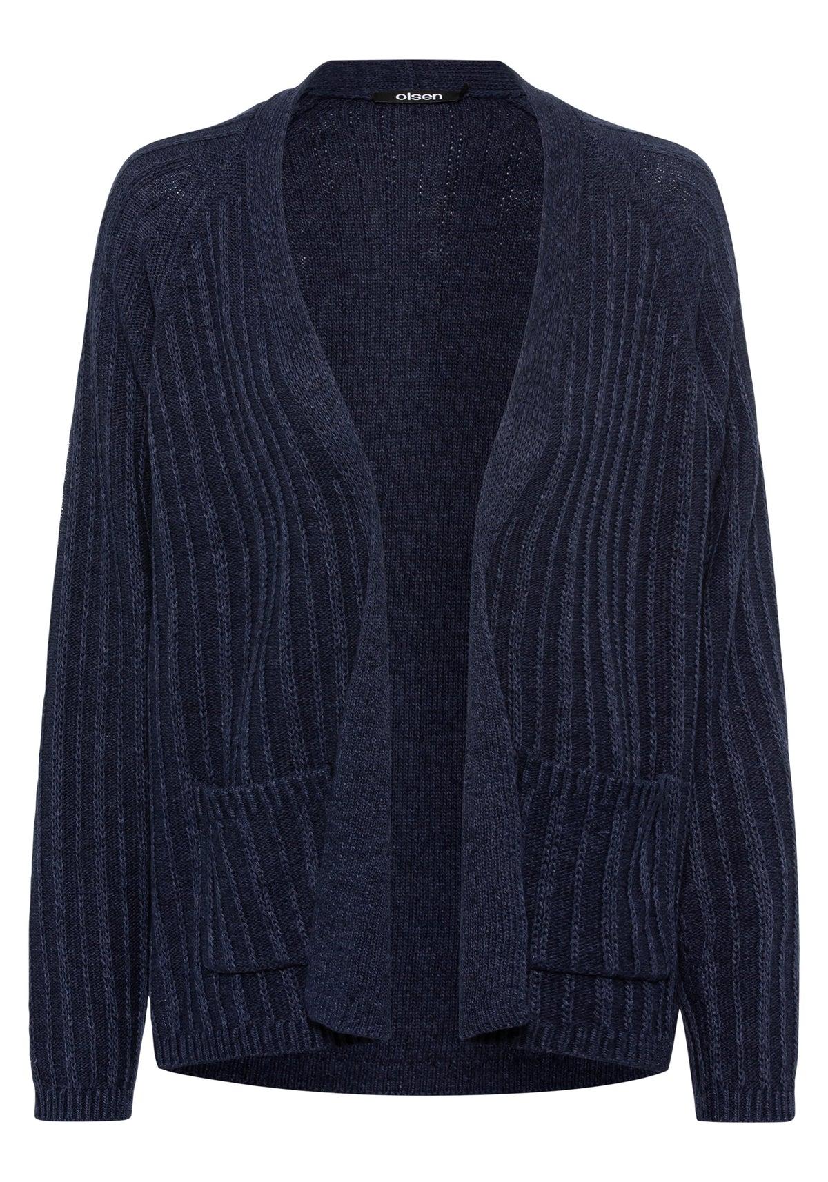 Linen Blend Long Sleeve Ribbed Open Front Cardigan