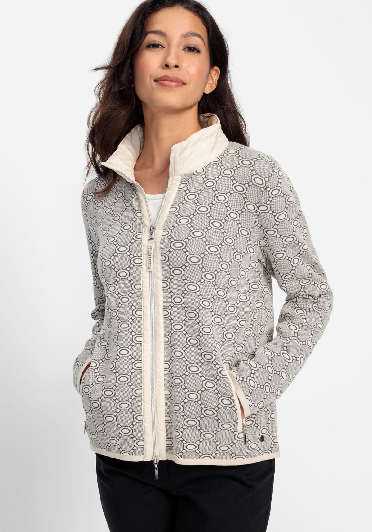 Cardigan zippé en matières mixtes