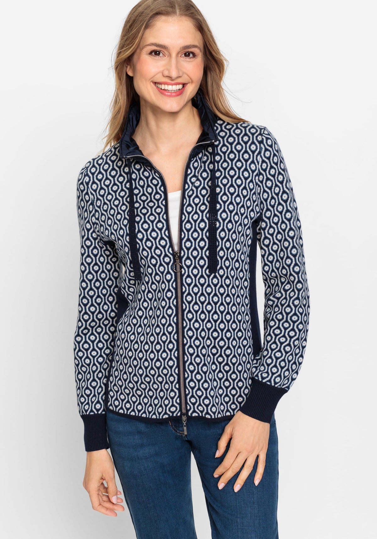 Cardigan géo zippé en coton mélangé