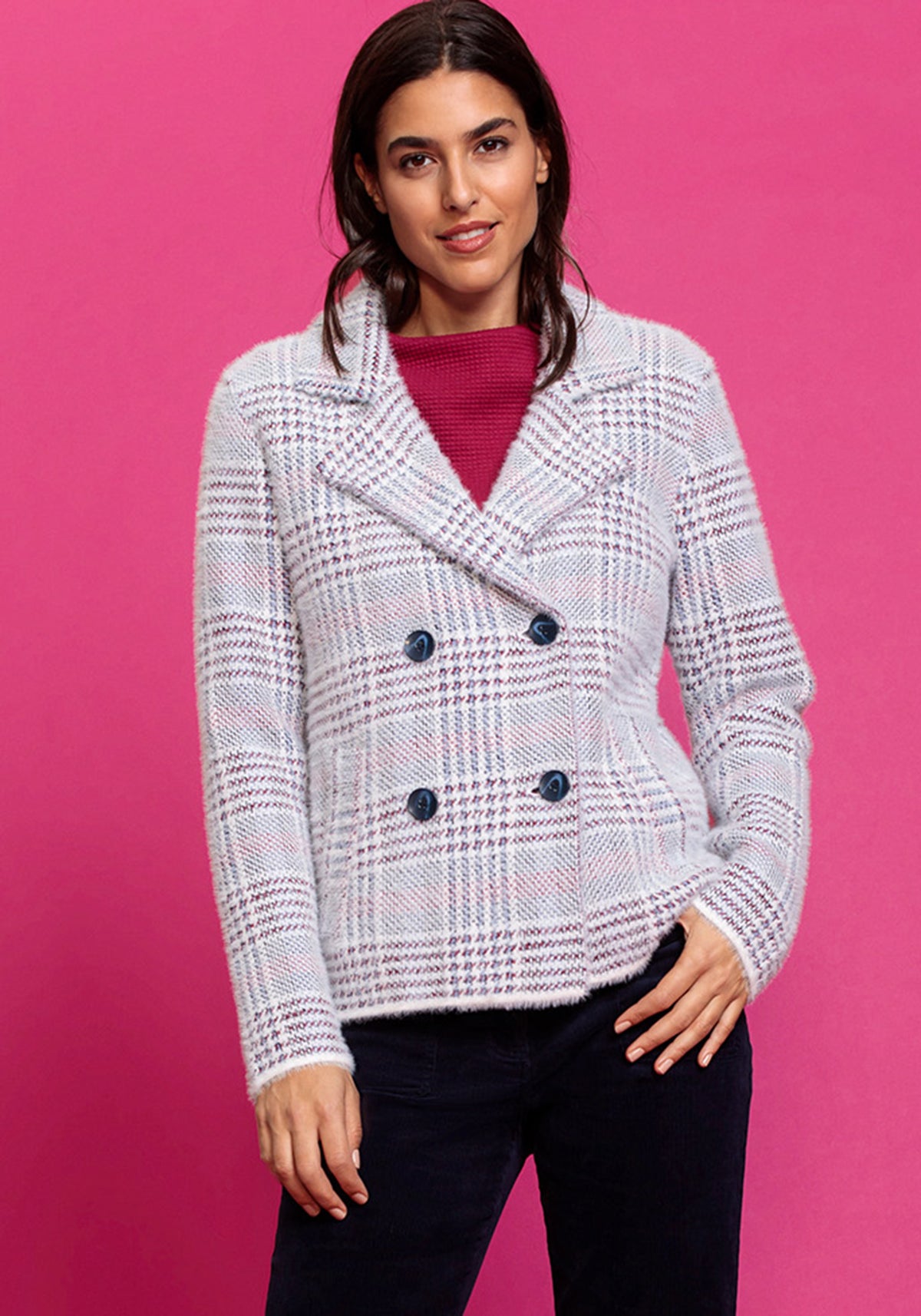 Plaid Caban Sweater Jacket