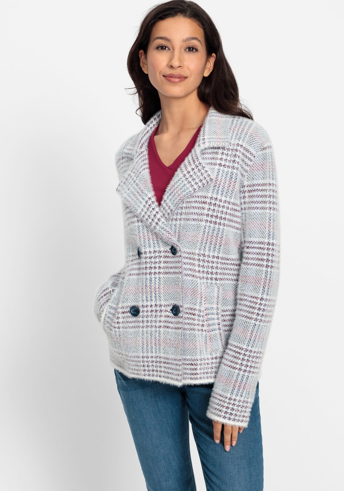 Plaid Caban Sweater Jacket