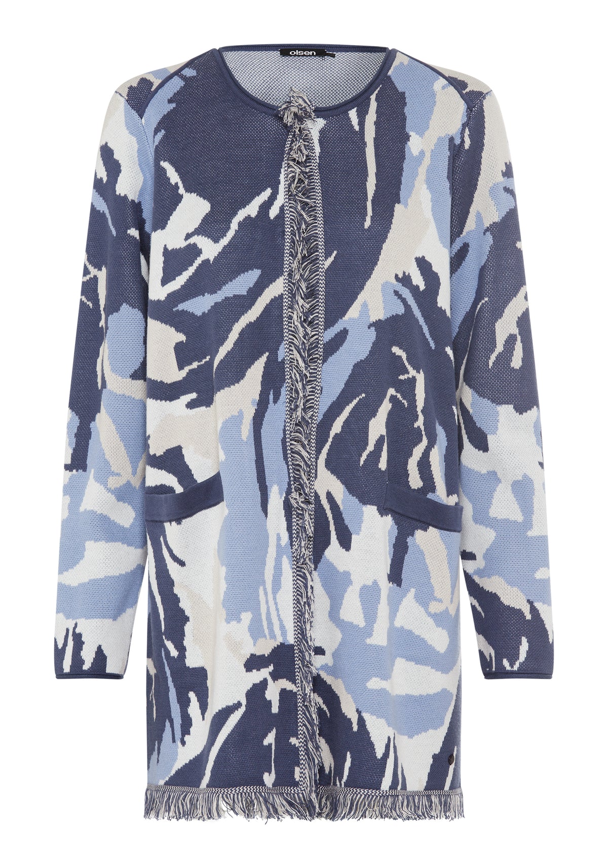 Longline Camo &amp; Fringe Cardigan