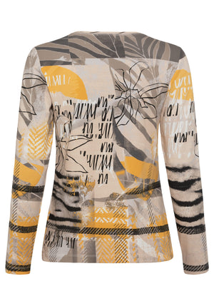 Cotton Blend Long Sleeve Mixed Print T-Shirt - Olsen Fashion Canada