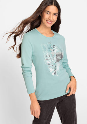 100% Cotton Long Sleeve Embellished Placement Print T-Shirt