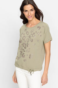 Cotton Blend Embellished Leo Print T-Shirt