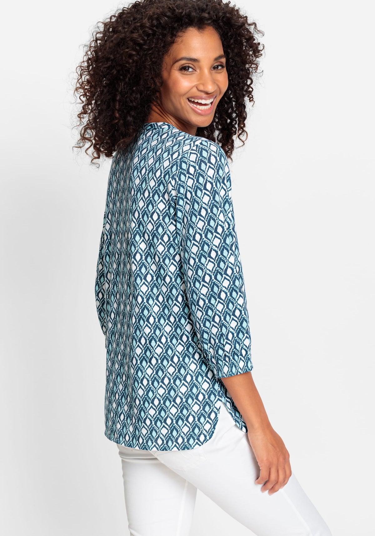 100% Organic Cotton 3/4 Sleeve Ikat Print Tunic Tee