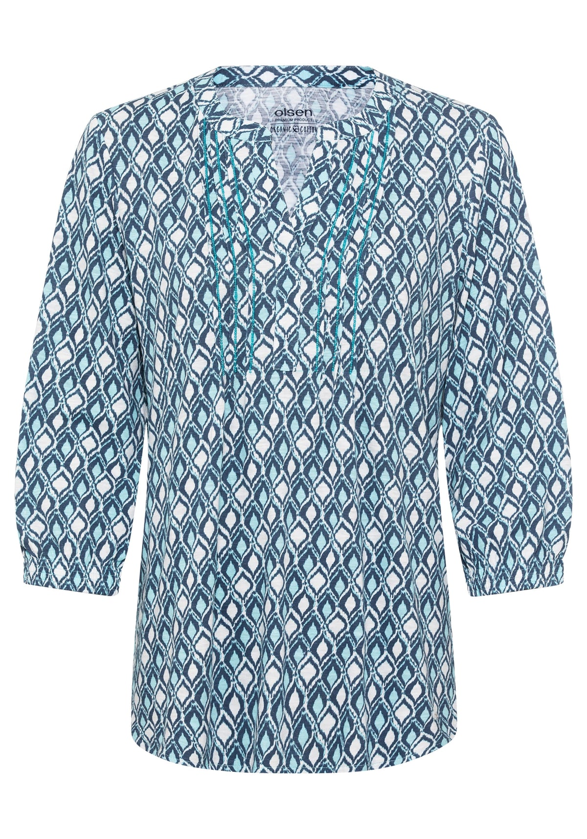 100% Organic Cotton 3/4 Sleeve Ikat Print Tunic Tee