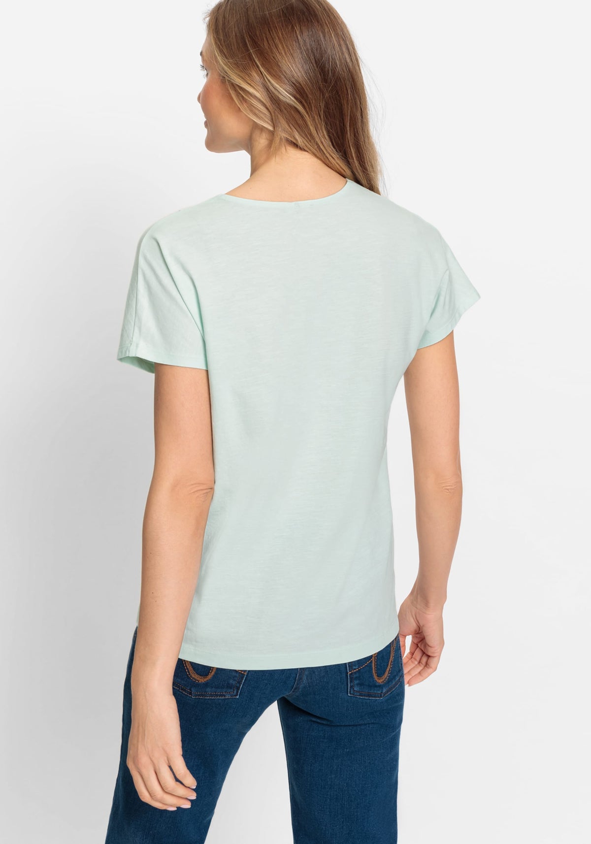 100% Cotton Short Sleeve T-Shirt with Embroidered Neckline