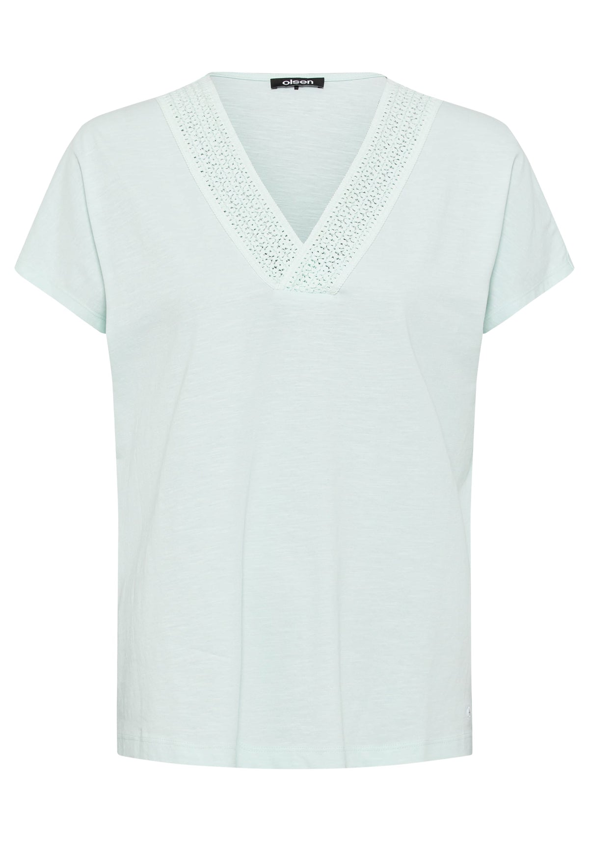 100% Cotton Short Sleeve T-Shirt with Embroidered Neckline