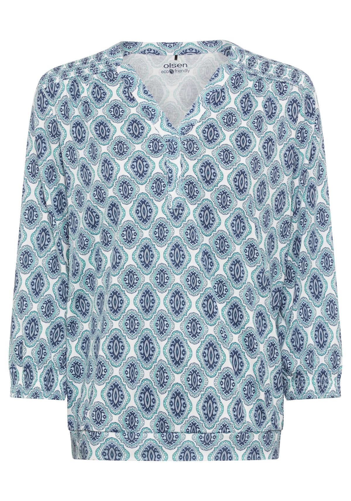 Cotton Blend 3/4 Sleeve Ornamental Print Tunic T-Shirt containing TENCEL™ Modal