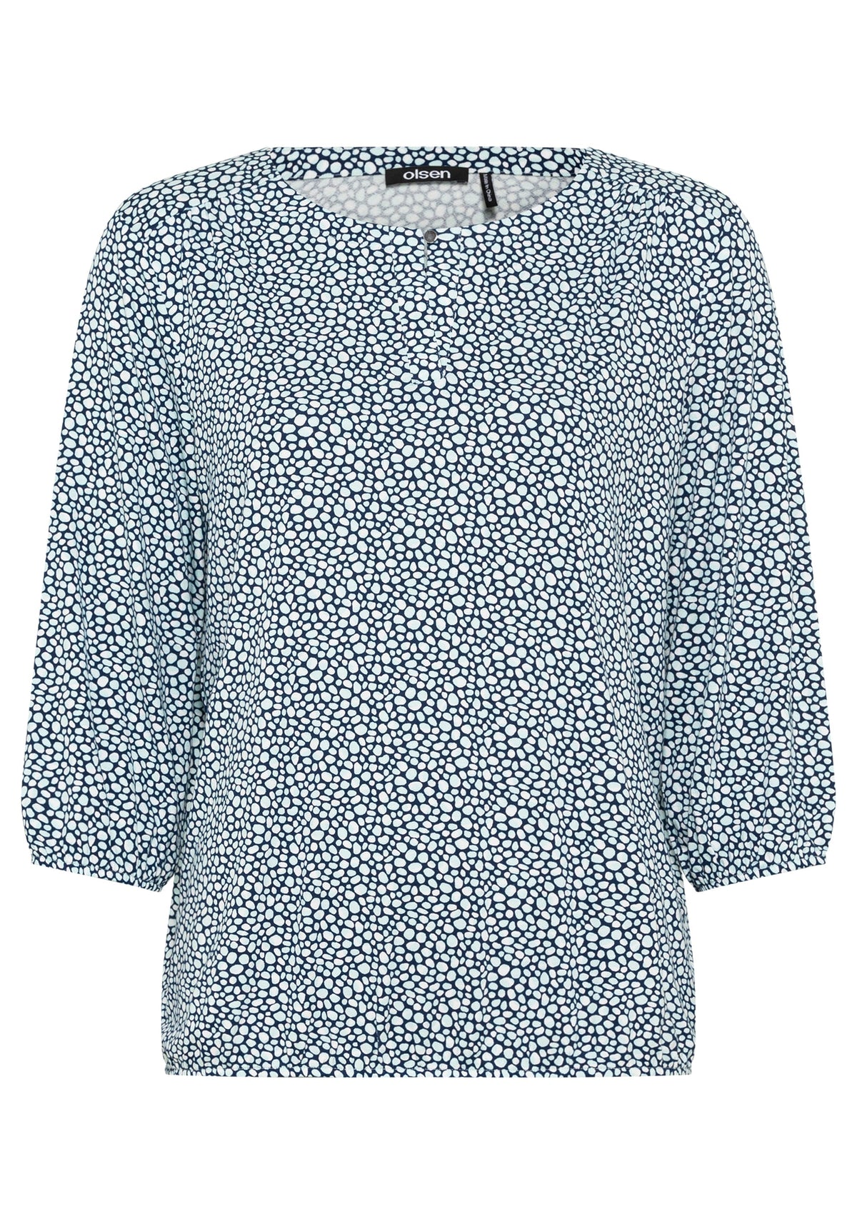 Viscose Blend 3/4 Sleeve Allover Pebble Print Split V-Neck T-Shirt