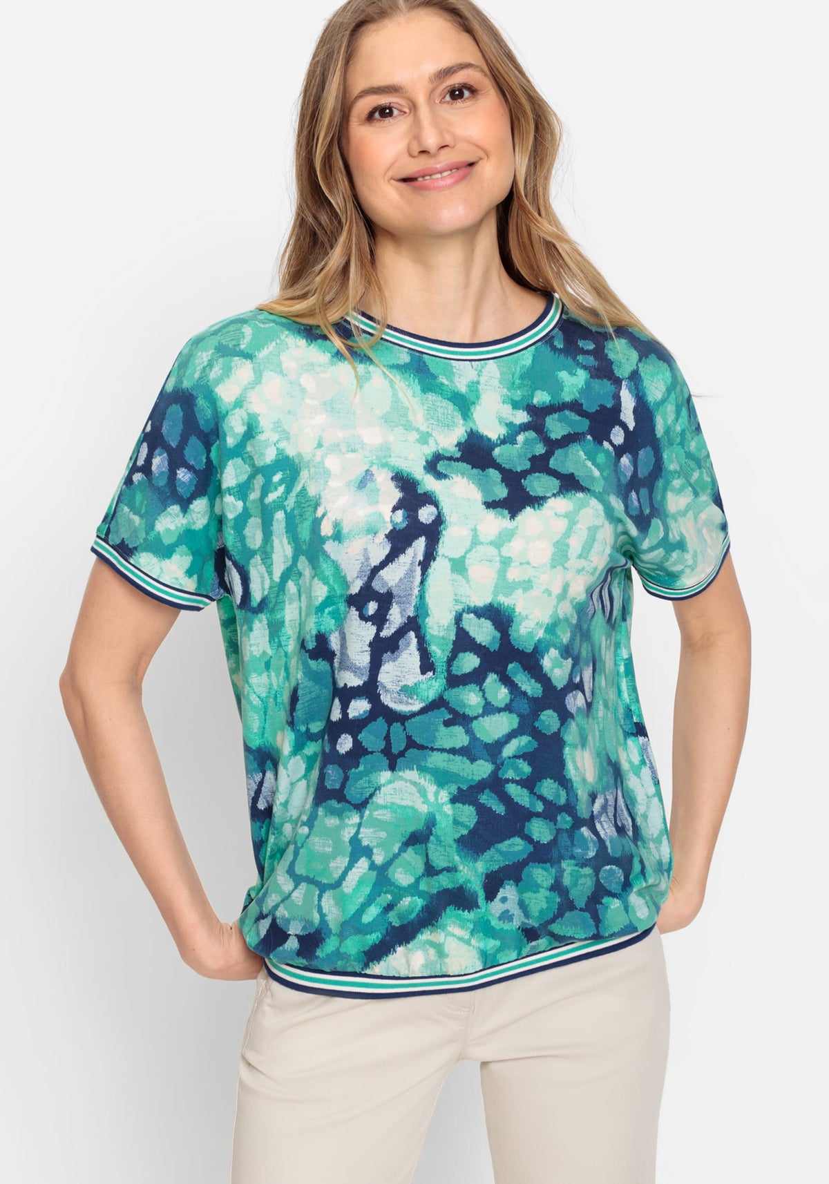 T-shirt imprimé à l'eau à manches courtes en mélange de viscose contenant de la LENZING™ ECOVERO™ Viscose