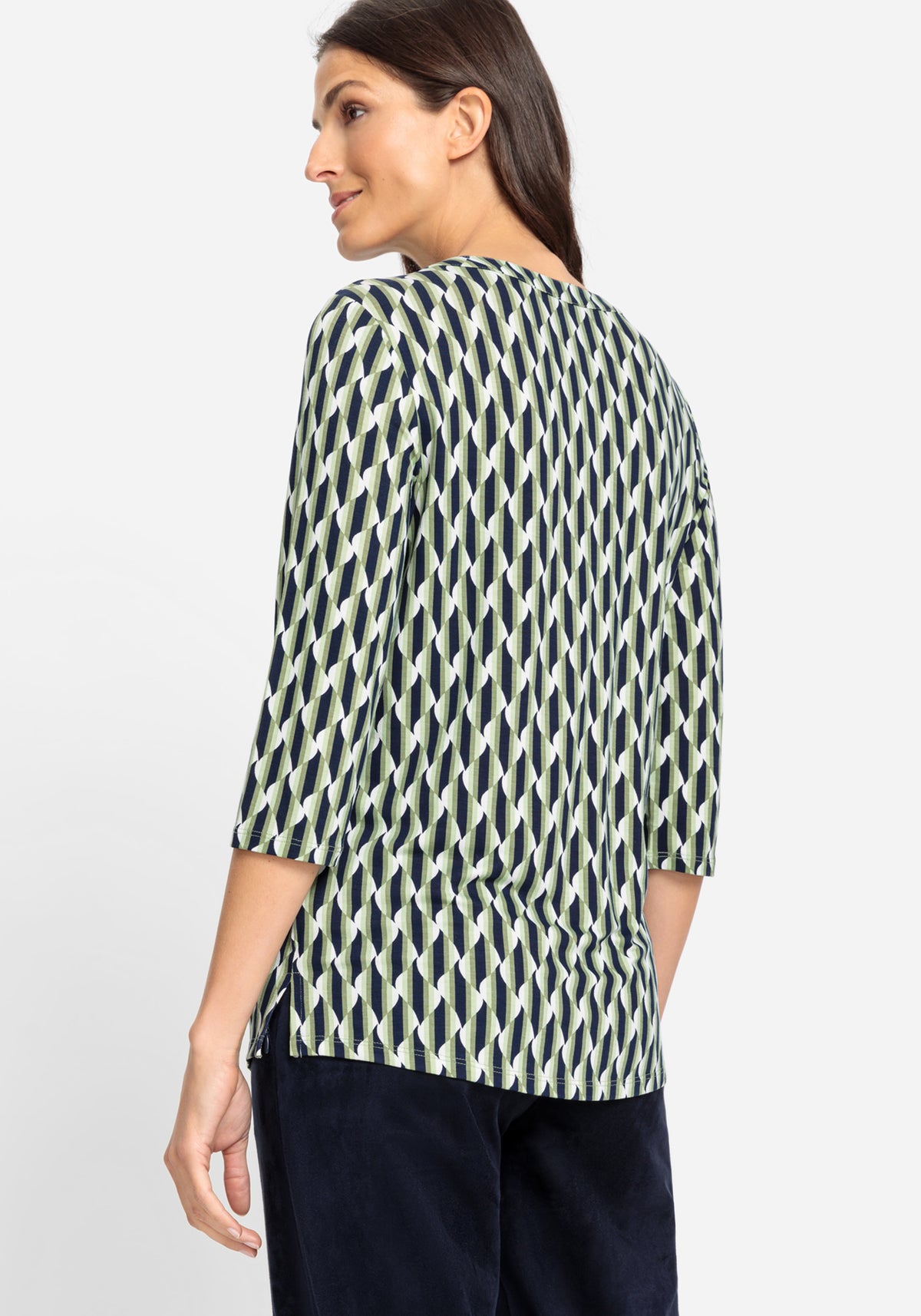 Retro Print Split Neck T-Shirt