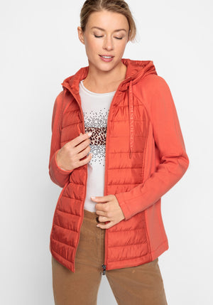 Mixed Media Zip Front Hoodie Jacket - Olsen Fashion Canada