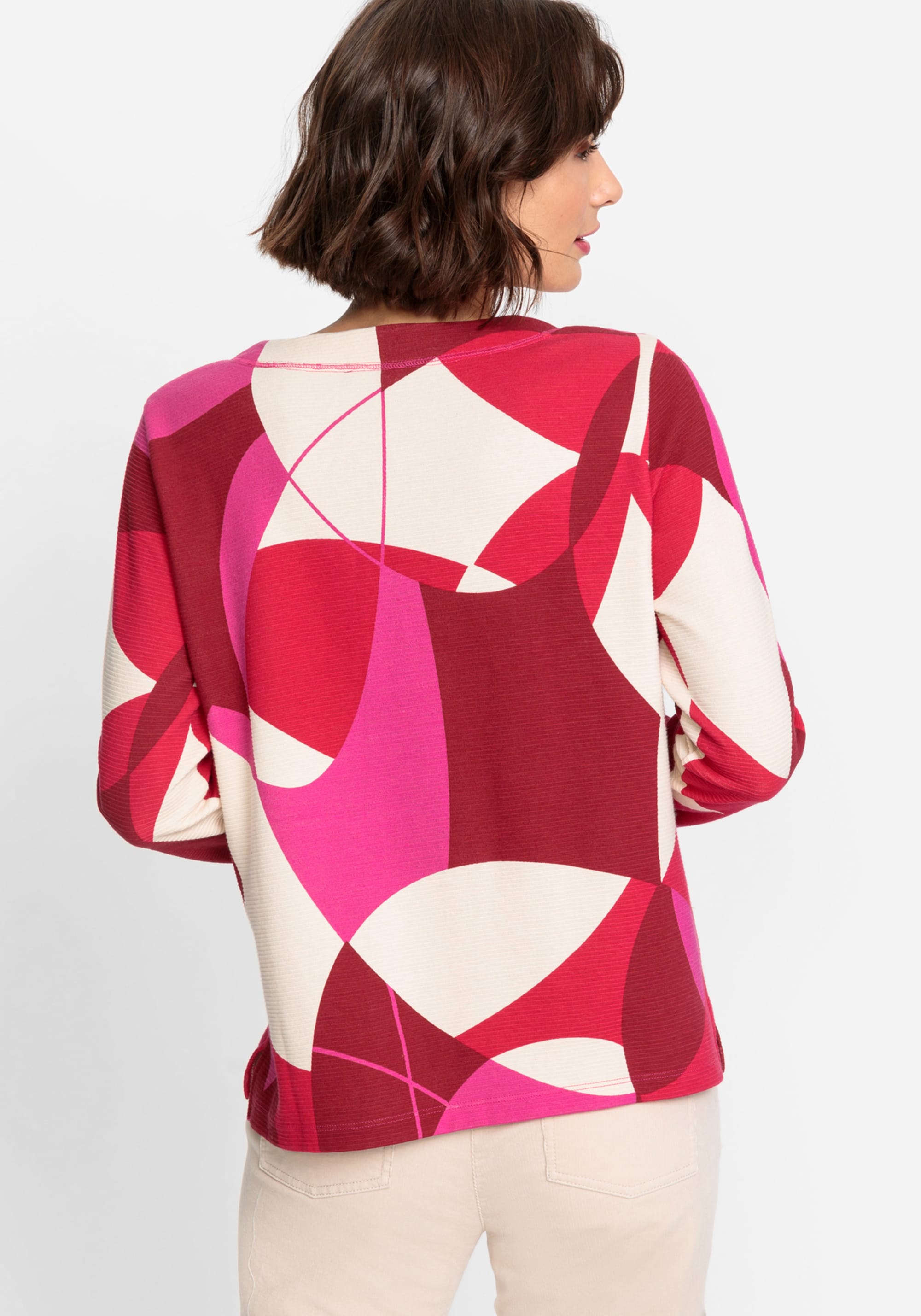 Cotton Blend Long Sleeve Geo Pattern Jersey Top - Olsen Fashion Canada