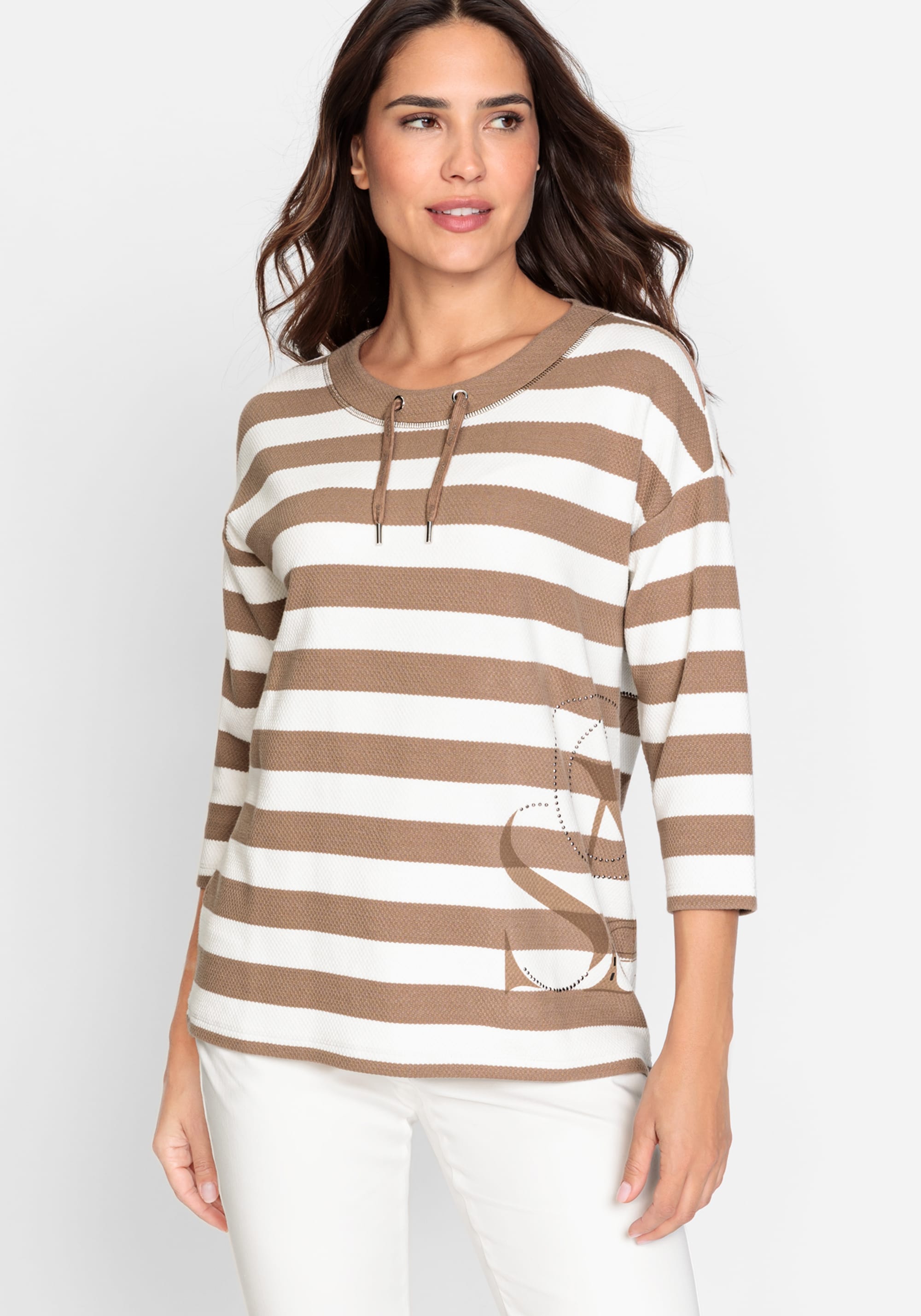 Cotton Blend 3/4 Sleeve Waffle Knit Jersey Top - Olsen Fashion Canada