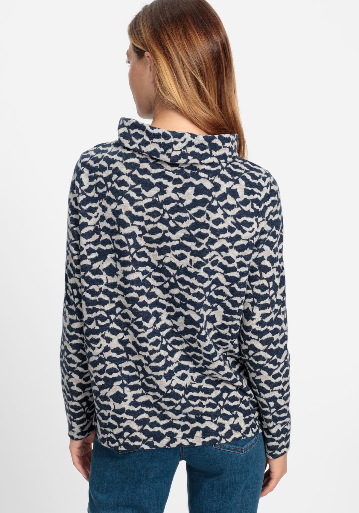 Funnel Neck Feather Motif Top