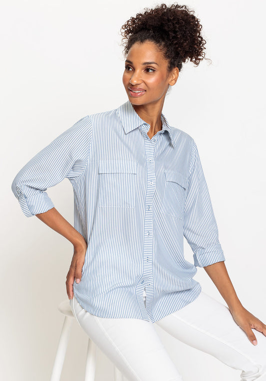 Striped Shirt with Rolled Tab Sleeve