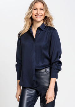 Satin Shirt Midnight Blue, Women's Silk Satin Shirt, Long Sleeve Oversized  Button-up Satin Shirt -  Canada
