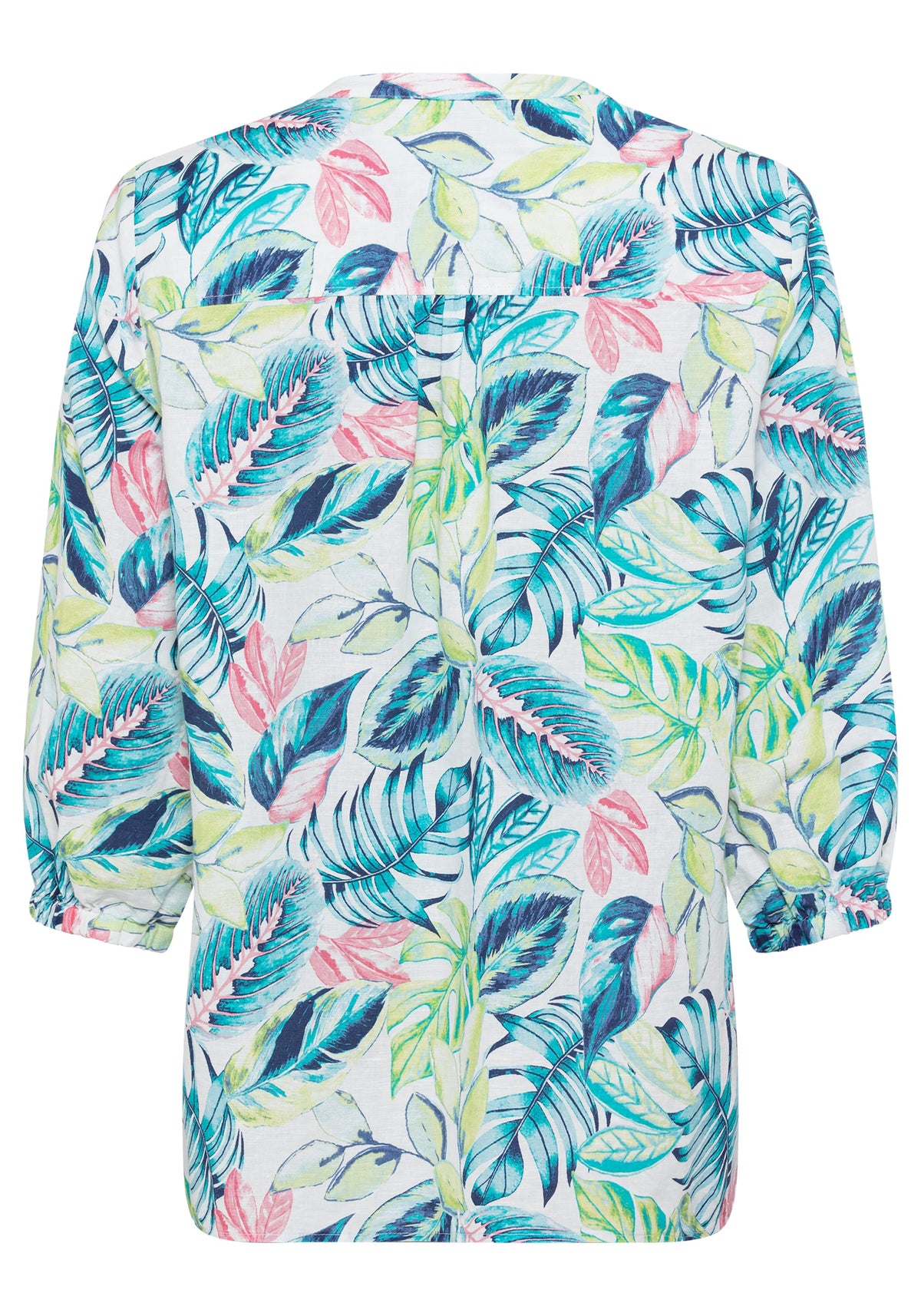 Chemise tunique en coton lin imprimé tropical 3/4