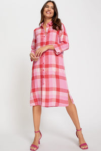 100% Linen Plaid Shirt Dress