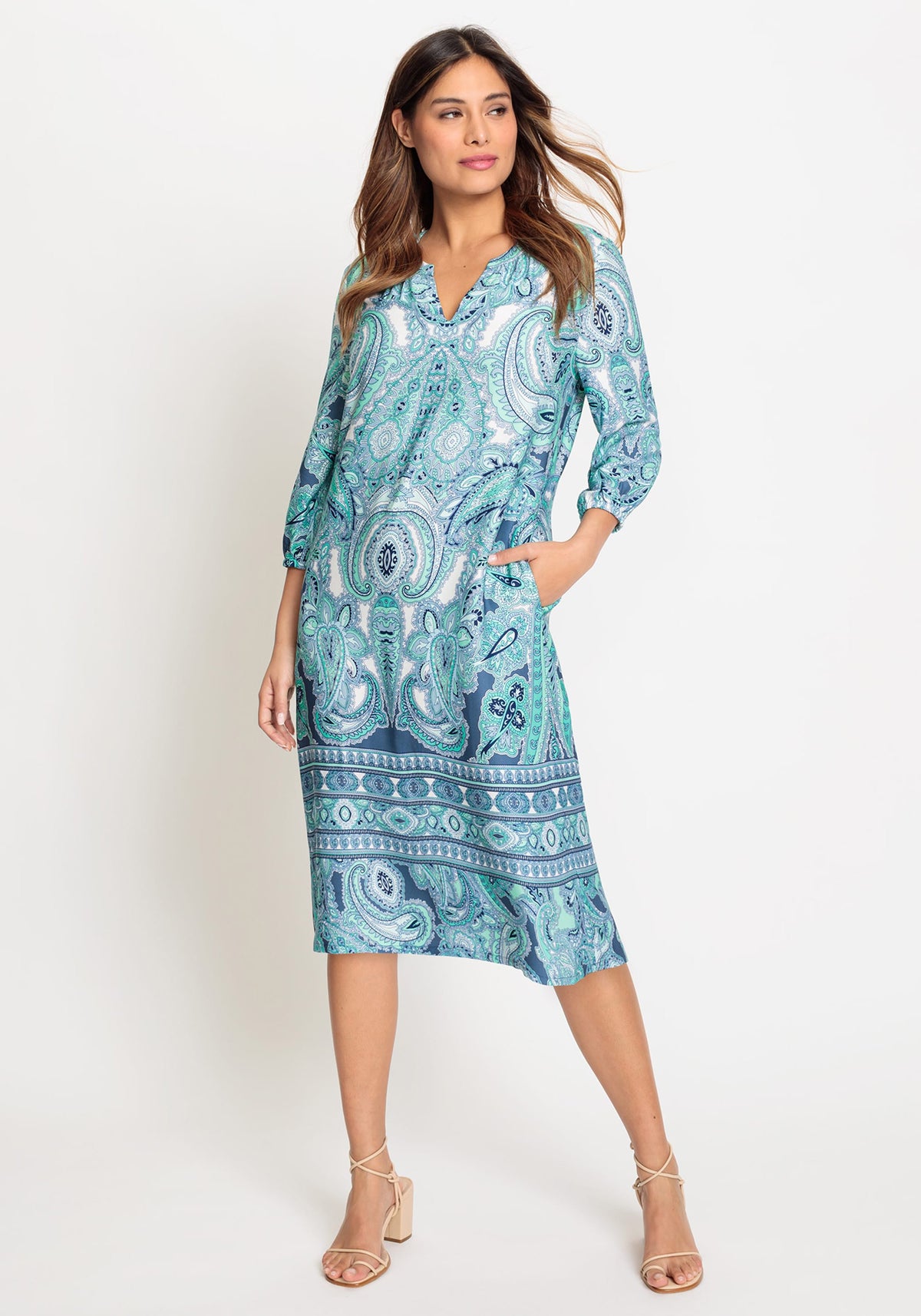 3/4 Sleeve Paisley Tunic Dress