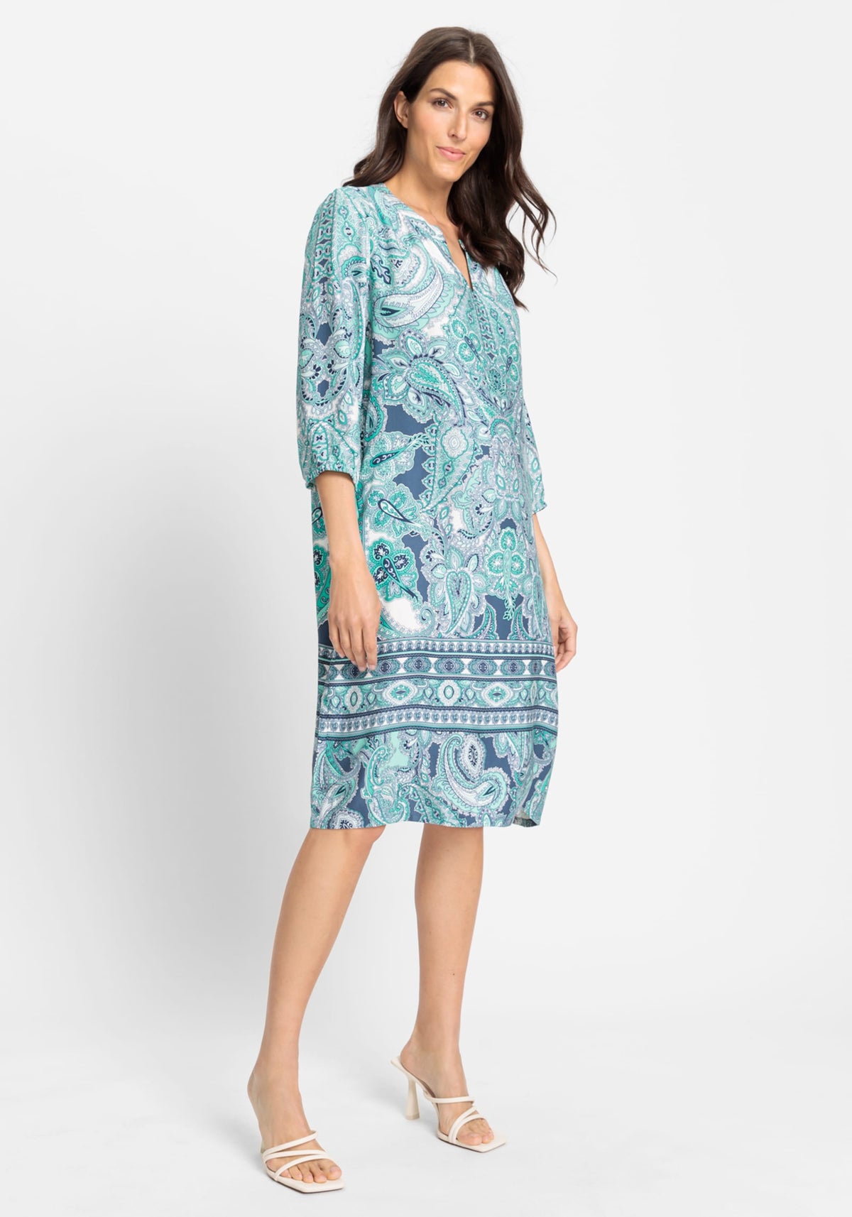 3/4 Sleeve Paisley Tunic Dress