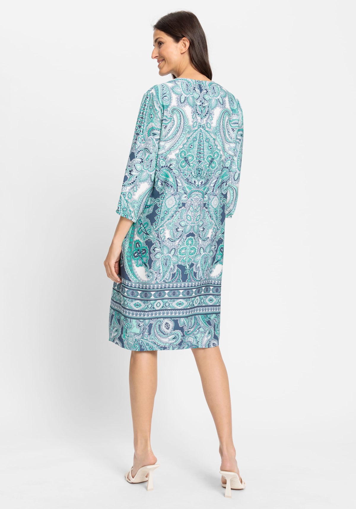 Robe tunique à manches 3/4 en tissu Paisley