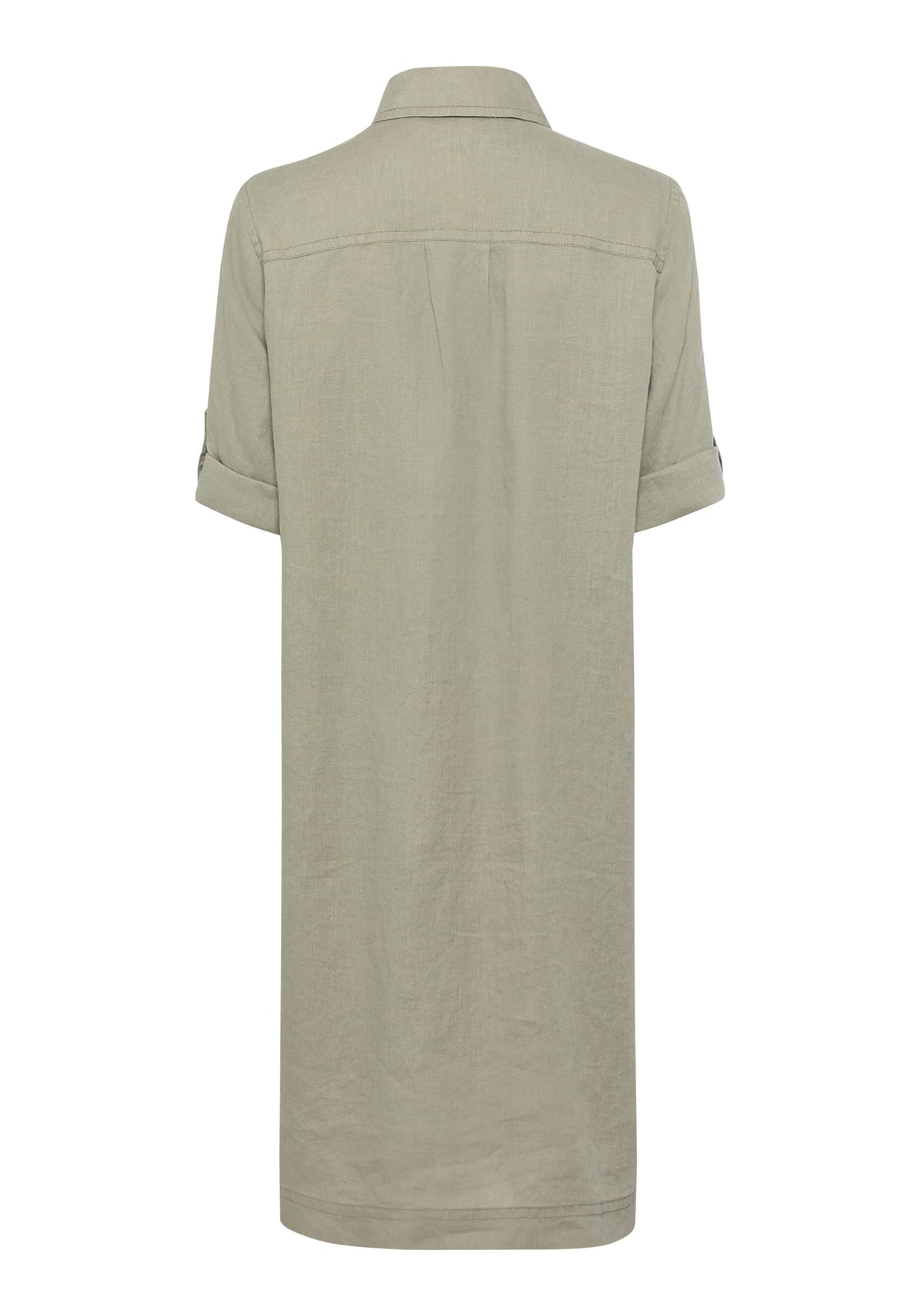 100% Linen 3/4 Sleeve Dress with Rolled Sleeve Tab Detail