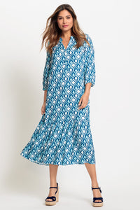 3/4 Sleeve Ikat Print Maxi Dress