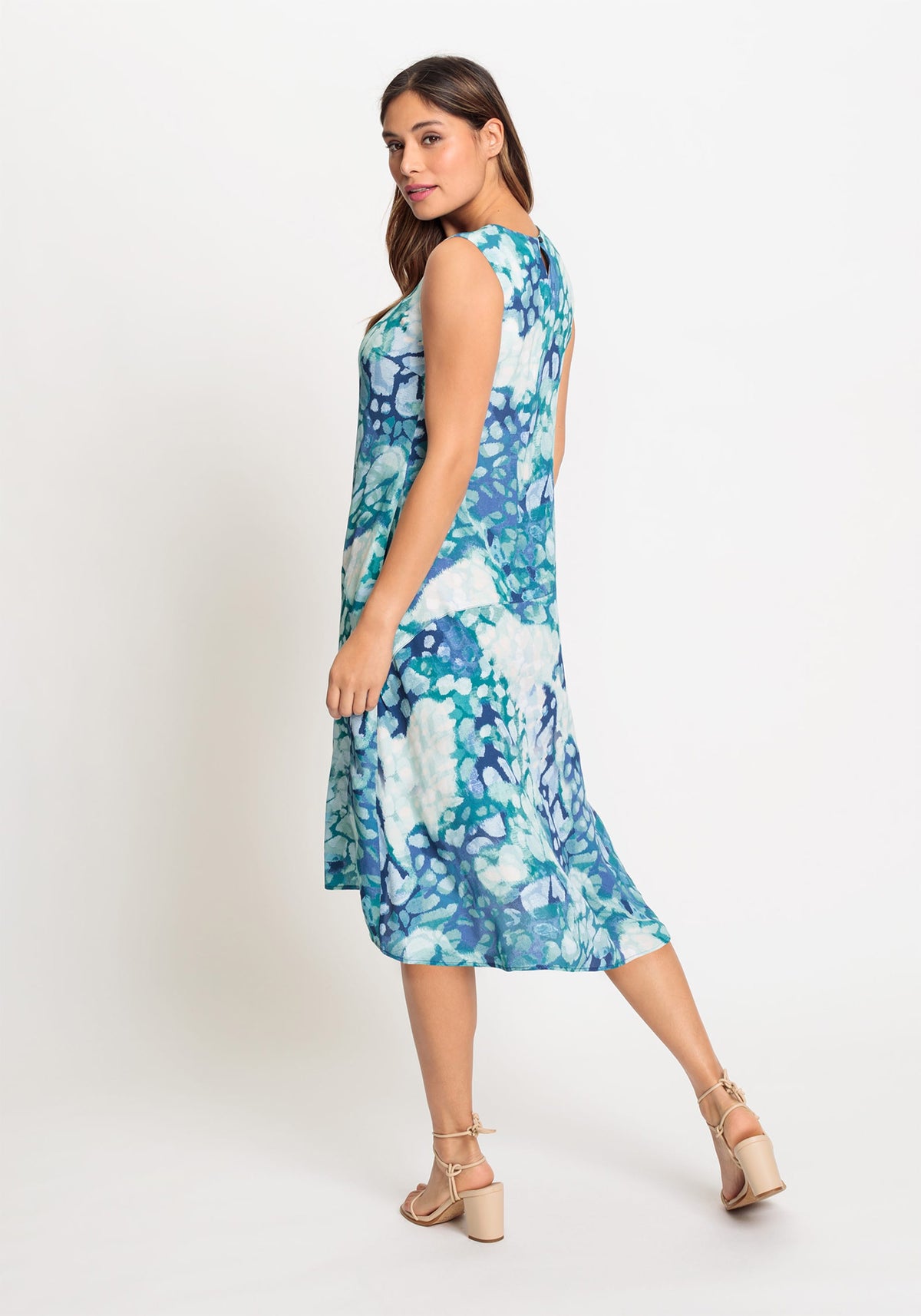 Sleeveless Water Print Tiered High-Low Dress