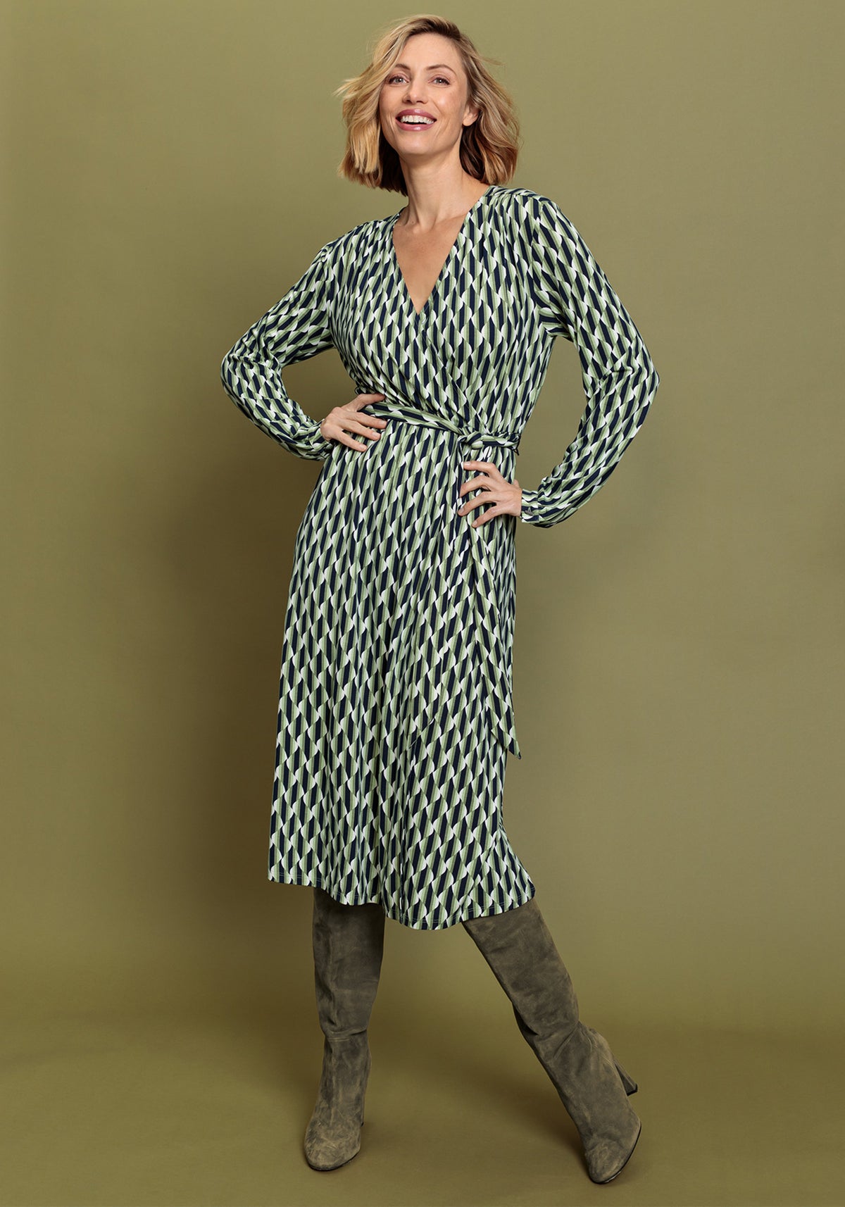 Faux enveloppant A-Line Retro Print Dress