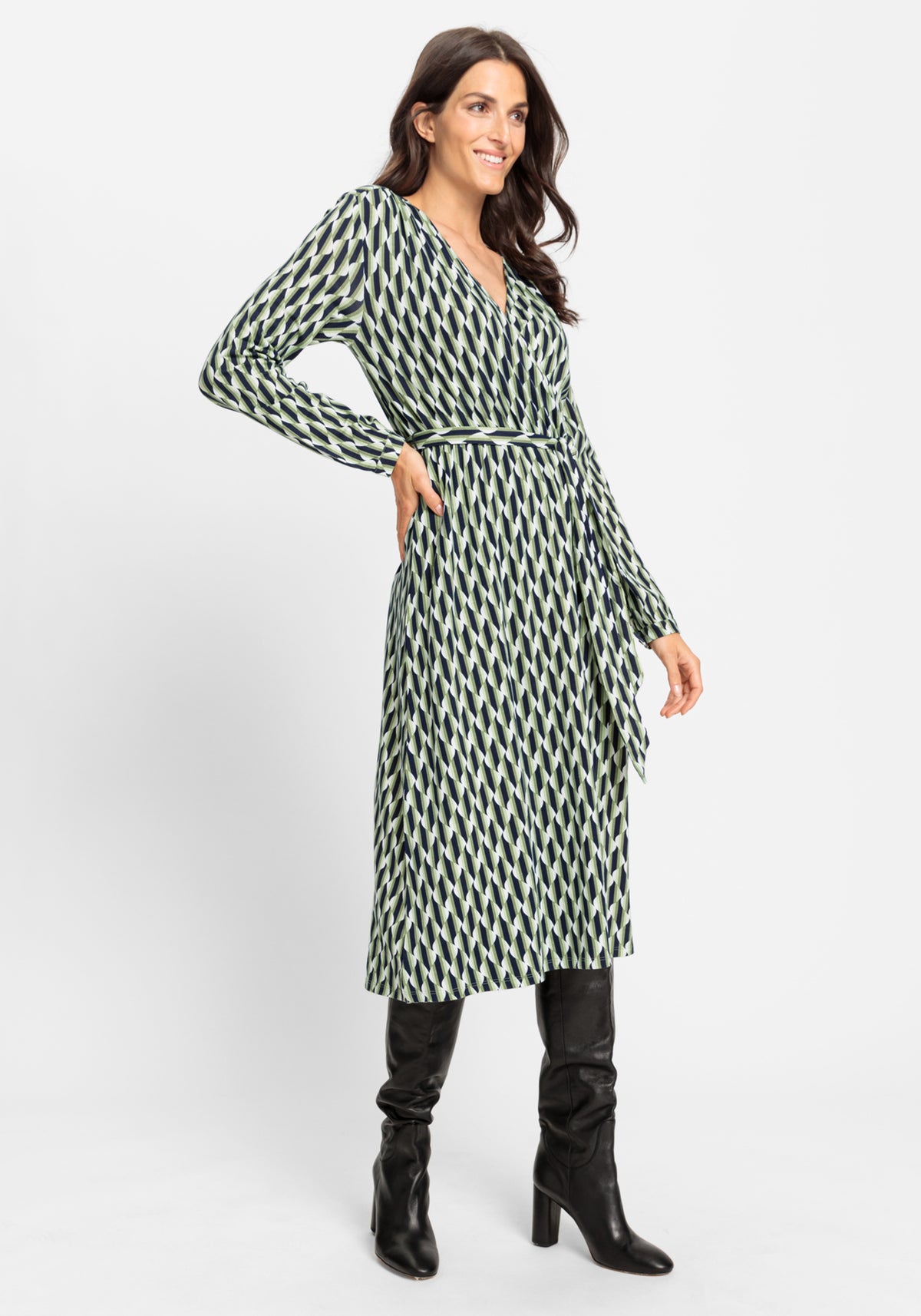 Faux Wrap A-Line Retro Print Dress