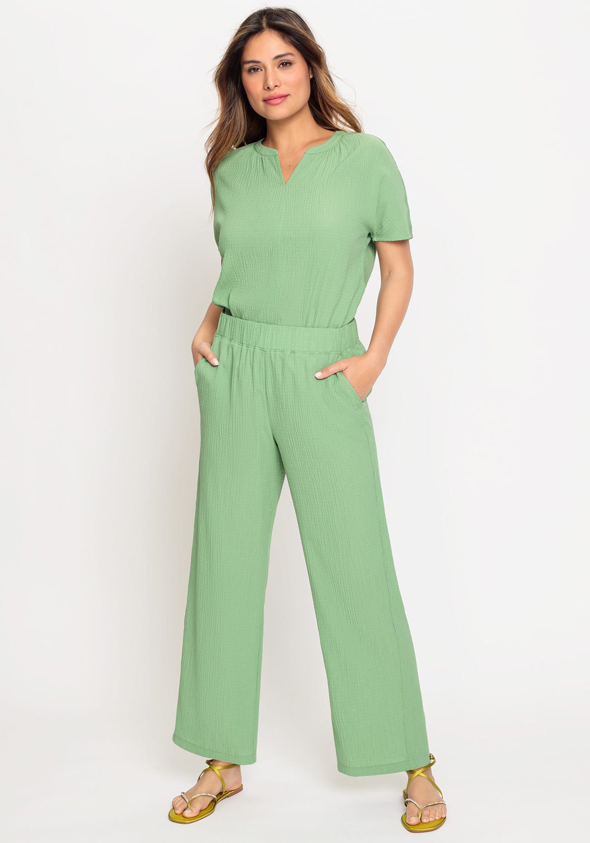 Anna Fit Wide Leg Cropped Pull-On Crinkle Pant