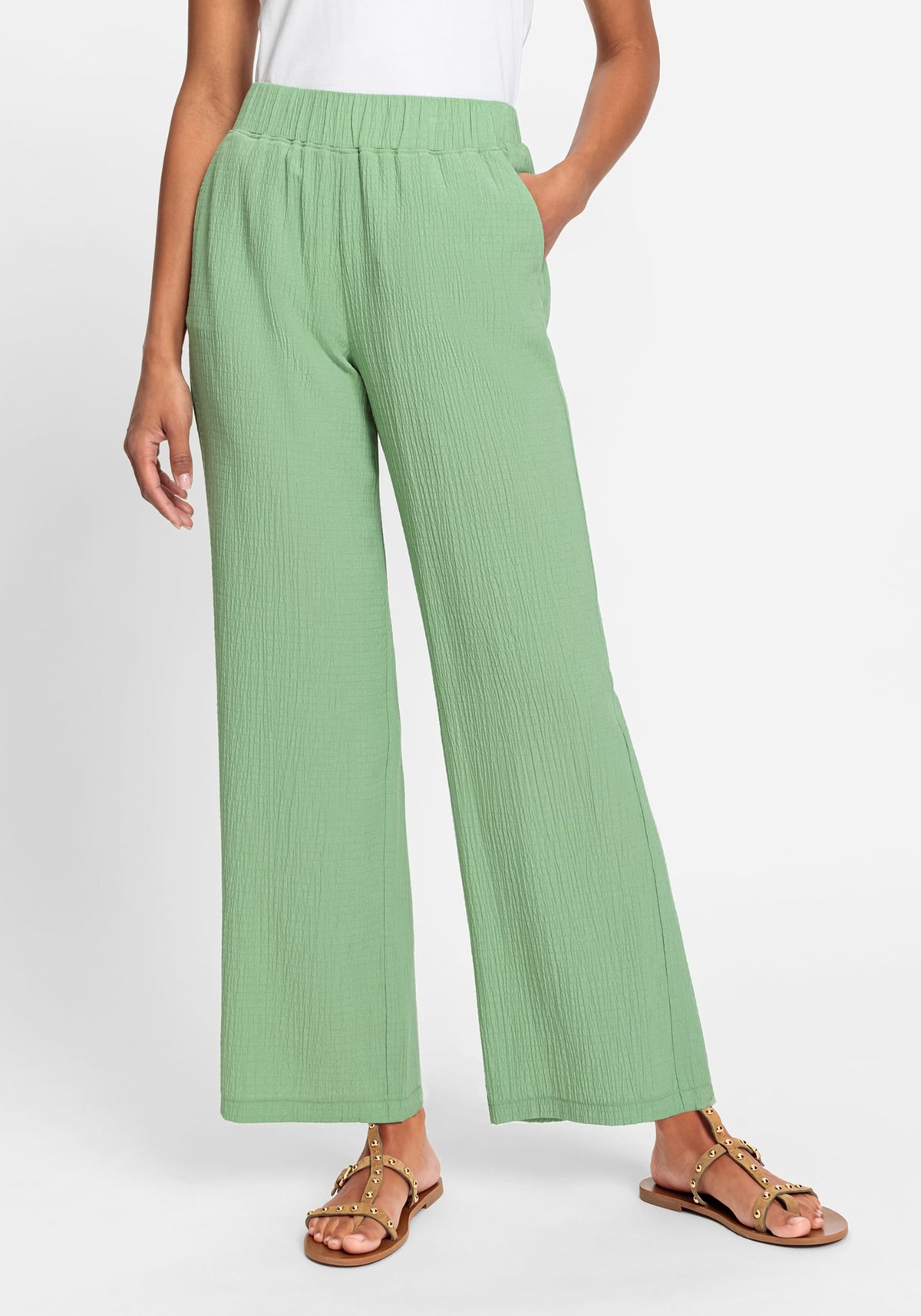 Anna Fit Wide Leg Cropped Pull-On Crinkle Pant