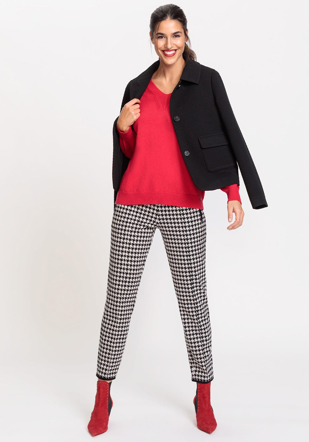 Pantalon court en jersey pied-de-poule