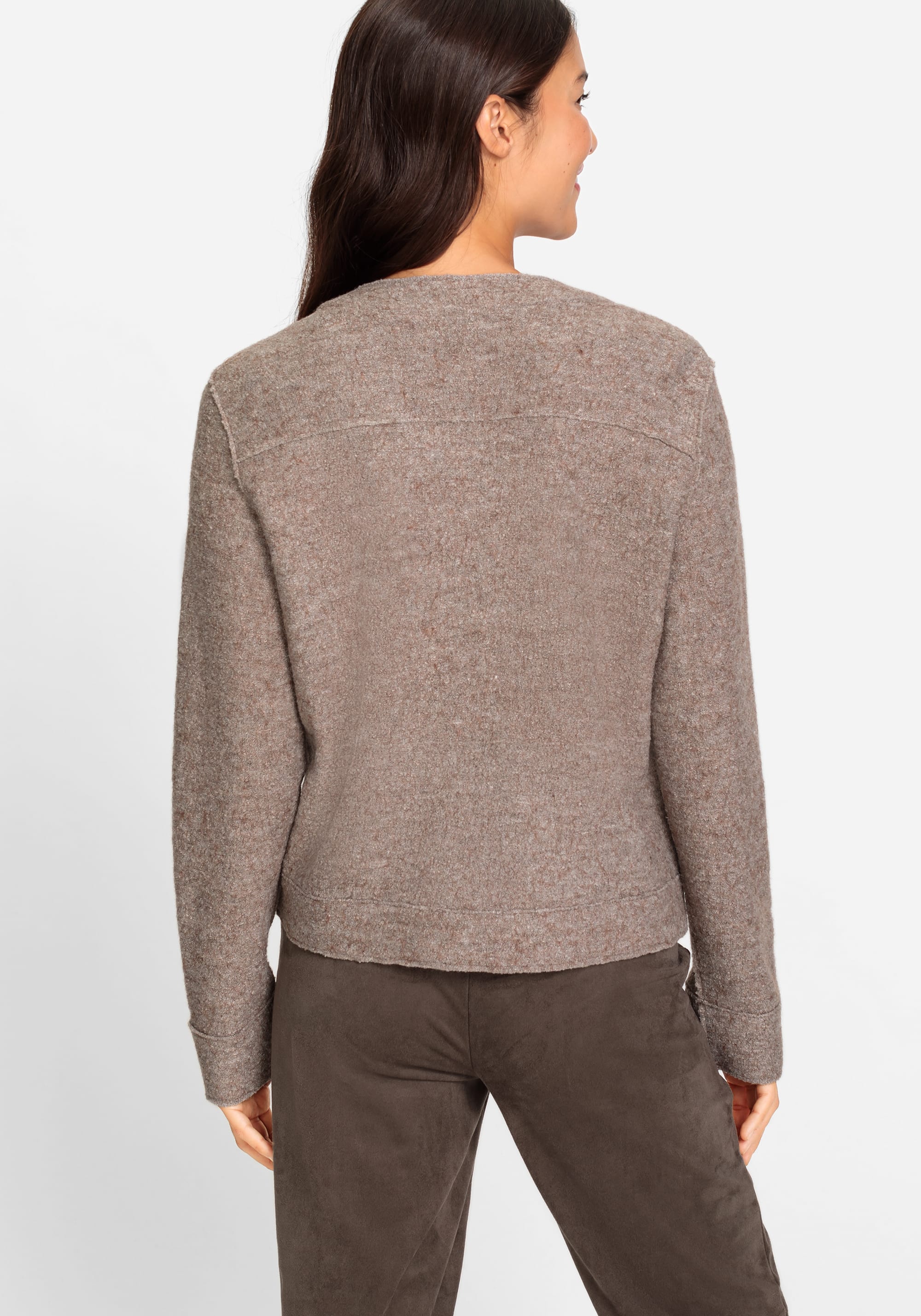 Long Sleeve Collarless Boiled Wool Cropped Jacket - Olsen Fashion Canada
