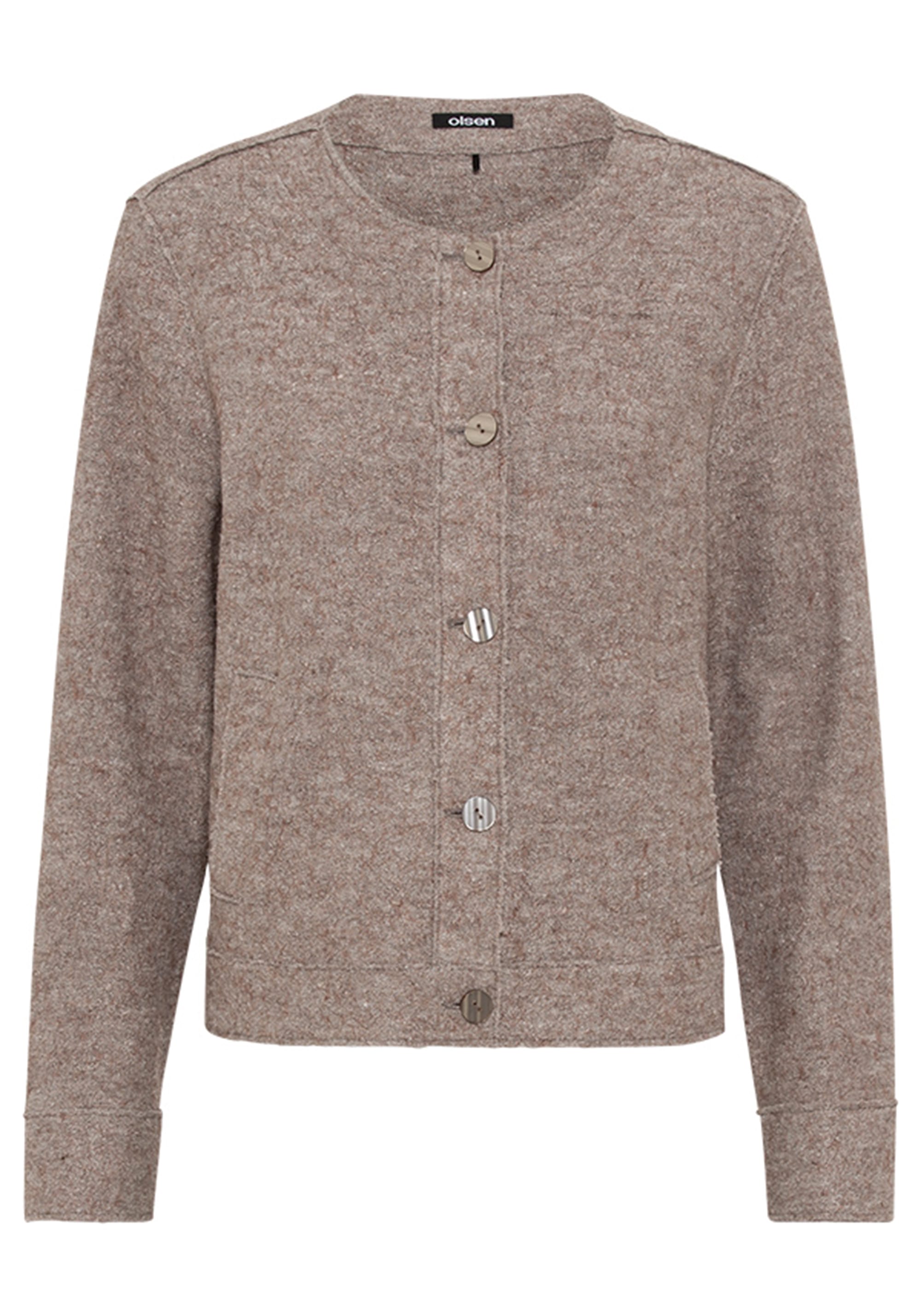 Long Sleeve Collarless Boiled Wool Cropped Jacket - Olsen Fashion