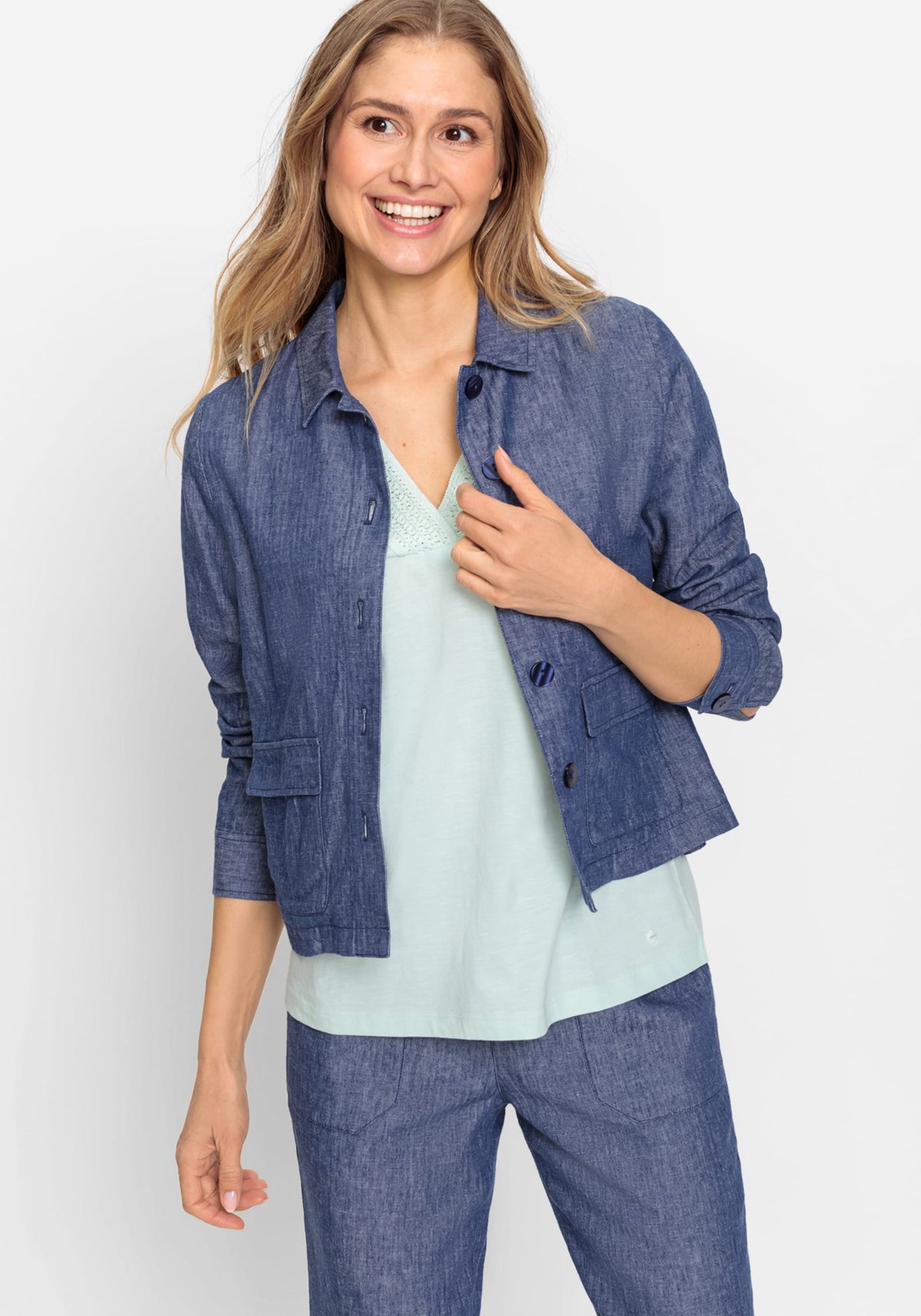 Linen Blend Long Sleeve Button Front Jacket